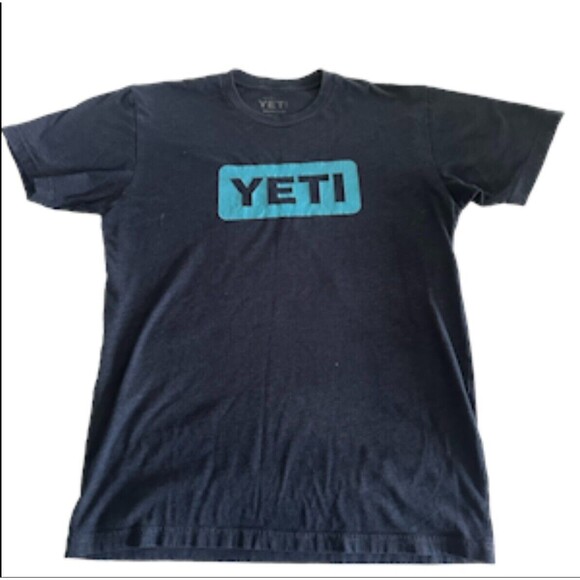 Yeti Cooler Men's Medium Short Sleeve Crew Neck Blue Turquoise Graphic T Shirt - Picture 1 of 3